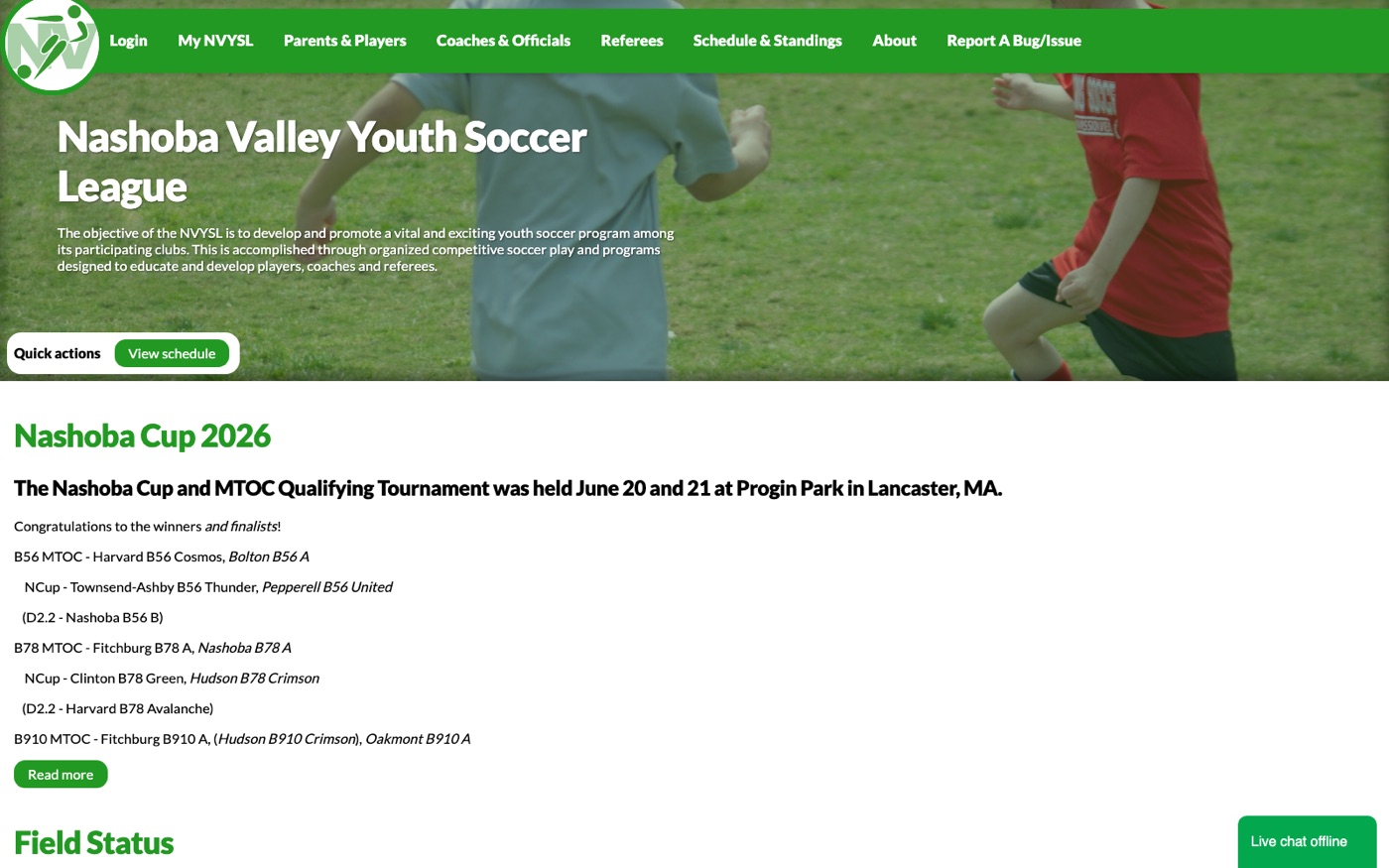 NVYSL (Nashoba Valley Youth Soccer League) website